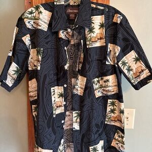 MAIKA'I Hawaiian Clothing Co. Button Up Shirt Men Large Black Multi Print  NWOT